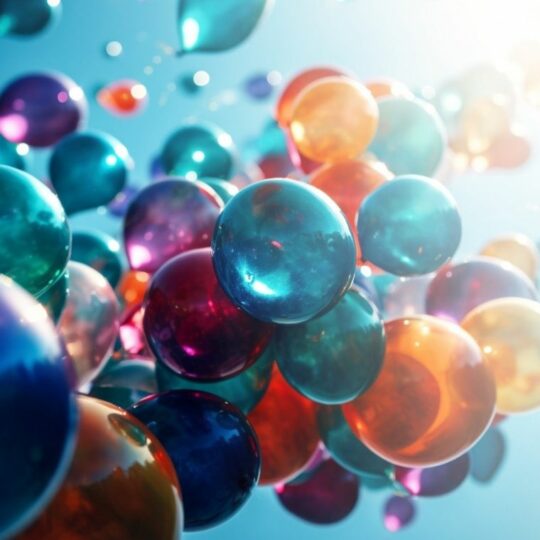 Luftballons in unterschiedlichen Farben in der Luft.