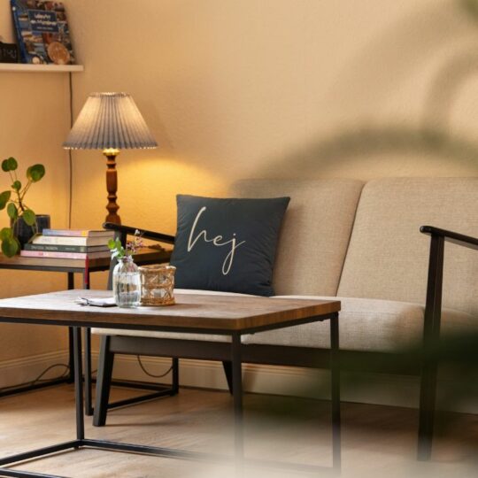 Ein Sofa und ein Tisch.